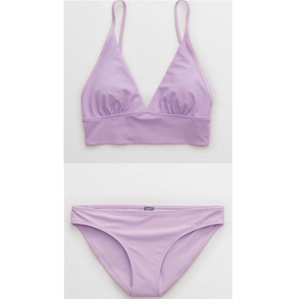 Aerie Lilac Triangle Bikini Set Medium Top Large Bottoms